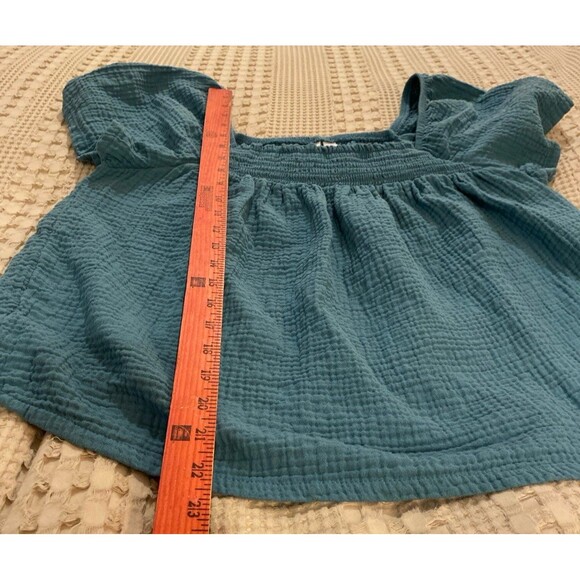 Joyspun Cropped Blouse Sz Large Top Dk Turquoise Off Shoulder Gathered Neckline - Picture 9 of 10